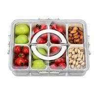 KINGOZOYI Bol à Collation avec Couvercle Boîte de Stockage de Fruits avec 8 Compartiments Plateau à Collations avec Couvercle et Poignée pour Garnitures Collations Biscuits Noix Fruits