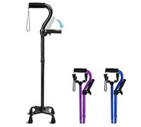 KingPavonini Canne de Marche Réglable pour Hommes & Femmes, Base à 4 Branches pour Stabilité - Canne Pliable pour Seniors, Poignée Décalée Rembourrée en Mousse & Deuxième Poignée pour se Lever