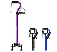 KingPavonini Canne de Marche Réglable pour Hommes & Femmes, Base à 4 Branches pour Stabilité - Canne Pliable pour Seniors, Poignée Décalée Rembourrée en Mousse & Deuxième Poignée pour se Lever