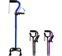 KingPavonini Canne de Marche Réglable pour Hommes & Femmes, Base à 4 Branches pour Stabilité - Canne Pliable pour Seniors, Poignée Décalée Rembourrée en Mousse & Deuxième Poignée pour se Lever