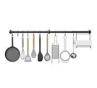 KINGRACK Barre de suspension multifonctionnelle, porte-serviettes, support mural, organisateur pour couteaux, casseroles et poêles, 10 crochets en S, 110 cm