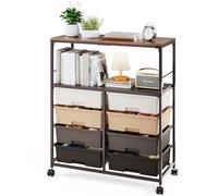 KINGRACK Chariot à roulettes à 8 tiroirs avec étagères ouvertes et roues verrouillables - Idéal pour les bureaux, les salles de bricolage ou les salles de classe (marron)