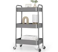 KINGRACK Chariot de rangement à 3 étages en métal sur roulettes, pour livres de beauté, thé, art du thé, pour la maison, la salle de bain, la cuisine, le linge, pas besoin de vis, chariot utilitaire à