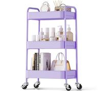 KINGRACK Chariot de rangement à 3 étages en métal sur roulettes, pour livres de beauté, thé, art du thé, pour la maison, la salle de bain, la cuisine, le linge, pas besoin de vis, chariot utilitaire à