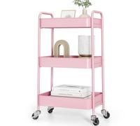 KINGRACK Chariot de rangement à 3 étages en métal sur roulettes, pour livres de beauté, thé, art du thé, pour la maison, la salle de bain, la cuisine, le linge, pas besoin de vis, chariot utilitaire à