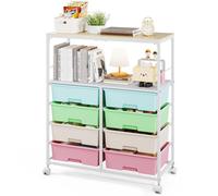 KINGRACK Chariot de rangement à 8 tiroirs avec roulettes et étagères ouvertes - Idéal pour les bureaux, les salles de bricolage ou les salles de classe (multicolore)