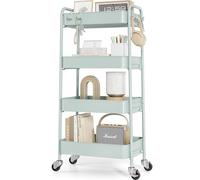 KINGRACK Chariot de rangement en métal à 4 niveaux avec roulettes, pour produits de beauté, artisanat, art du thé, pour la maison, salle de bain, cuisine, buanderie, aucune vis nécessaire, chariot