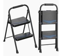 KINGRACK Échelle 2 marches, Larges marches antidérapantes et Main Courante | Capacité de 150 kg, escabeau pliable en acier, léger et portable, gain de place pour maison, cuisine, bureau, garage