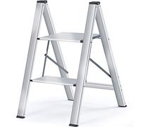 KINGRACK Escabeau 2 marches Aluminium Pliable, Marche Pied Aluminium Pliant, escabeau antidérapant, Petit et Compact, capacité de Charge jusqu'à 150 kg, 2 marches, Marchepieds escamotables