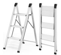 Kingrack escabeau 3 marches Aluminium antidérapant, 150kg Argent