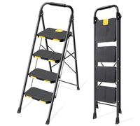 KINGRACK Escabeau 4 Marches avec Verrouillage de sécurité, Large Pédale Antidérapante, Marche Pied Pliable avec Mains Courantes, Échelle Domestique pour Maison, Cuisine, Bureau, Léger Portable, Noir