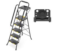 KINGRACK Escabeau 5 marches Pliable Plateau à Outils Mains courantes Noir | Plateau à outils mains courantes bilatérales verrouillage sécurité patins anti-rayure charge 150kg