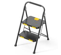 KINGRACK Escabeau à 2 marches en acier robuste avec système de verrouillage sécurisé, main courante, marches larges antidérapantes, passe les tests de charge de 360 kg, échelle pliable portable