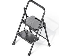 KINGRACK Escabeau à 2 marches pliable en acier avec main courante, pédales larges antidérapantes, design de verrouillage sûr, charge de 226 kg, échelle portable pour la maison, la cuisine et le bureau