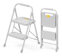 KINGRACK Escabeau à 2 marches Pliable en Acier Gris Clair, Rampe, verrou sécurité, Charge 150 KG, léger pour Maison Cuisine Garage Bureau