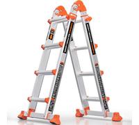KINGRACK Escabeau à 4 marches avec cadre en A, échelle extensible | Barre stabilisatrice antidérapante, capacité de charge de 150 kg, échelles télescopiques en aluminium pour escaliers, maison