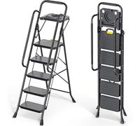KINGRACK Escabeau à 5 marches en Acier Robuste avec Larges pédales antidérapantes, Main Courante, Design de Verrouillage sécurisé, Passe Les Tests de Charge de 362,9 kg, échelle Pliable Portable pour