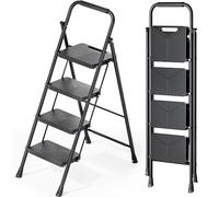 KINGRACK Escabeau Pliable à 4 marches, échelle Portable Multi-Usage, Maison, Cuisine, marchepied en Acier Lourd et Robuste avec pédales Larges antidérapantes, Main Courante, Design de Verrouillage