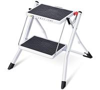 Kingrack Marche Pied Pliable 2 Marches, MarchePied avec Tapis en Caoutchouc Antidérapant, Tabouret de Cuisine léger en Acier, Peut Supporter Jusqu'à 150 kg