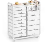 KINGRACK Meuble à roulettes avec 14 tiroirs, plan de travail, tableau perforé, panier suspendu et 4 crochets - Armoire à tiroirs idéale pour les bureaux, les appartements, les écoles, les salles de