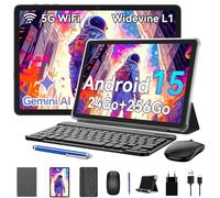 KINGRID 2025 Dernier 10 Pouces Tablette Android 15, 24Go RAM + 256Go ROM(2To TF), Octa-Core Tablette Tactile PC, 5G Wi-FI, Gemini AI, Widevine L1, 5000mAh, 8 MP+5 MP, GPS, Tablette avec Stylet