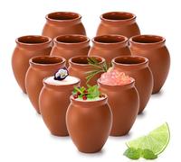 Kingrol Lot de 12 verres à shot en poterie mexicaine Cantaritos de Barro de 59 ml, mini tasses en argile pour tequila, margaritas, mojitos