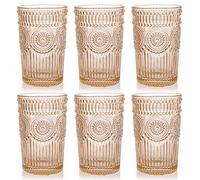 Kingrol Lot de 6 verres colorés de 355 ml, ensemble de verres de qualité supérieure pour eau, jus, boissons, cocktails - Design romantique en relief - pour fête de mariage, usage quotidien