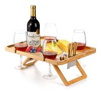 Kingrol Table de Pique-Nique en Bambou avec Bouteille de vin, Verre et Porte-Couteau à Fromage - Parc, Camping, Plage, en-Cas extérieur et Plateau à Fromage, Cadeau pour Amateurs de vin, Pliable et
