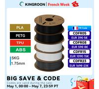 KINGROON - Filament d'imprimante 3D PLA PETG TPU ABS, lot de 5KG, noir, blanc, gris, 1.75mm, sans bulles, plastique, 5 rouleaux de 1kg, bobine aléatoire PETG Blue 5KG