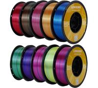 Kingroon Lot de 10 rouleaux de filament PLA de soie triple couleur, bobine de 10 kg, 1,75 mm, précision dimensionnelle +/- 0,03 mm, 10 couleurs triples différentes