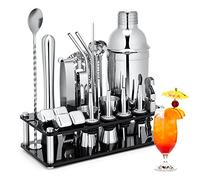 Ensemble Shaker à Cocktail, 23 pièces en Acier Inoxydable avec Support en Acrylique et livret de Recettes de Cocktails, Outils de Bar Professionnels pour mélanger Les Boissons, Maison, Bar, fête