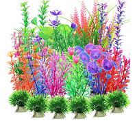 Kingrun 30 Pièces Plantes en Plastique d'aquarium, Plantes Aquatiques artificielles, Plantes d'aquarium Plastique Décoration, Coloré Plantes Aquatiques, réalistes, sans Danger pour poisons