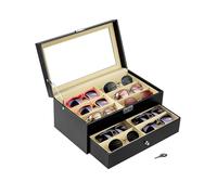 KingSaid Boîte à Lunettes, Ranger 12 Lunettes de Soleil ou Lunettes de Vue, 34x14x15 cm 2 Compartiments avec Vitrine Couverture sans Perdre ou Abîmer