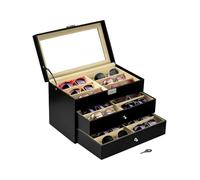 KingSaid Boîte à Lunettes, Ranger 18 Lunettes de Soleil ou Lunettes de Vue, 34x22x19cm 3 Compartiments avec Vitrine Couverture sans Perdre ou Abîmer