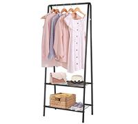 KingSaid Portant à Vêtements Solide en Métal 60x151 cm, Porte-Manteau sur Pied avec 2 Étagères de Rangement et Porte-Cintres, Penderie Dressing pour Chambre, Vestiaire d’Entrée avec Porte-Vêtements