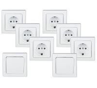 Kingsdiscount Delphi prises électriques et interrupteurs 250 V/16 A - Lot de 8 avec cadre blanc