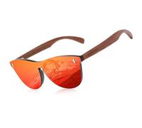 KINGSEVEN Bubinga Lunettes de Soleil Polarisées Design Rétro Vintage Elégant pour Hommes Femmes, Verres Miroir B5510 (Orange)