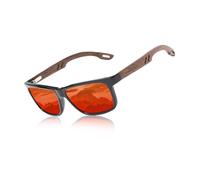 KINGSEVEN Lunettes de Soleil Carrées Polarisées pour Hommes, Lunettes de Soleil Vintage en Miroir Avec Cadre en Bois Zèbre pour la Conduite W5508 (Rouge)