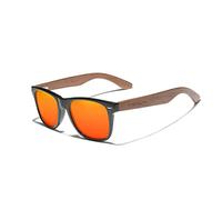 KINGSEVEN Lunettes de Soleil en Bois Polarisées pour Hommes Femmes Rétro Vintage Verres Miroir Cadre en Bois de Noyer W5777 (Orange)