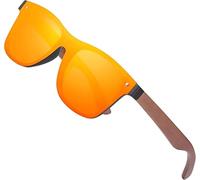 KINGSEVEN Lunettes de Soleil en Bois pour Homme Et Femme I Lunettes de Soleil Polarisées Mixtes avec Monture En Bois De Noyer I Protection Uv400 I Verres Miroir À La Mode Sans Cadre I 5504 Orange