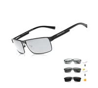 KINGSEVEN Lunettes de soleil photochromiques mode Hommes Femmes Polarisées Aviateur Lunettes de Soleil Carrées Anti-éblouissement Lunettes de Conduite UV400, Photochromie noire, 62