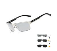 KINGSEVEN Lunettes de soleil photochromiques tendance pour hommes et femmes - Lunettes de soleil aviateur polarisées carrées anti-éblouissement UV400 (photochromie), Argent photochromique, 62