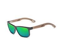 KINGSEVEN Lunettes de soleil polarisées pour homme - En bois de noyer noir - Avec branches - Verres HD avec protection UV, Noir/vert, 56