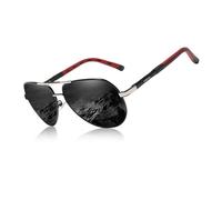 KINGSEVEN Lunettes de soleil polarisées pour homme - Lunettes de soleil classiques rétro décontractées - Avec protection UV, noir/argenté, 63