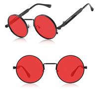 KINGSEVEN Lunettes de soleil rondes polarisées de qualité supérieure pour homme et femme - Style rétro - John Lennon Hippie Steampunk avec cadre en métal - Lunettes avec look vintage tendance - Rouge
