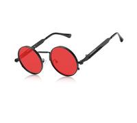 KINGSEVEN Lunettes de soleil rondes pour homme - Polarisées - Classiques - Rétro gothique - Steampunk - Lunettes de soleil rondes avec protection UV, noir, transparent, rouge, 47
