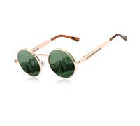 KINGSEVEN Lunettes de soleil rondes pour homme - Polarisées - Classiques - Rétro gothique - Steampunk - Lunettes de soleil rondes avec protection UV, doré vert G15, 47