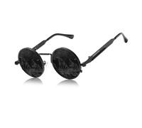 KINGSEVEN Lunettes de soleil rondes pour homme - Polarisées - Classiques - Rétro gothique - Steampunk - Lunettes de soleil rondes avec protection UV AT3, noir/gris, 47