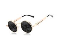KINGSEVEN Lunettes de soleil rondes pour homme - Polarisées - Classiques - Rétro gothique - Steampunk - Lunettes de soleil rondes avec protection UV, Doré/gris., 47