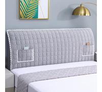 KingSizeHousse de tête de lit en velours grisHousse élastique souple pour lits modernes Protection anti-poussière et élégante Décoration d'intérieur 210 x 65 cm Design